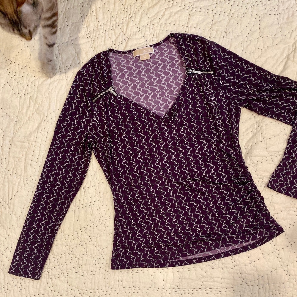 KORS pullover shirt aubergine w/chain link + zips